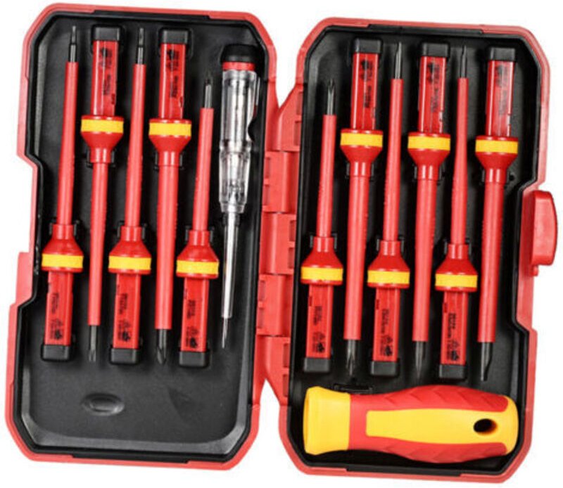 Gabrielle - 13-teiliges, austauschbares VDE-isoliertes 1000-V-Schraubendreher-Set mit magnetischem, Phillips-, Pozi- und