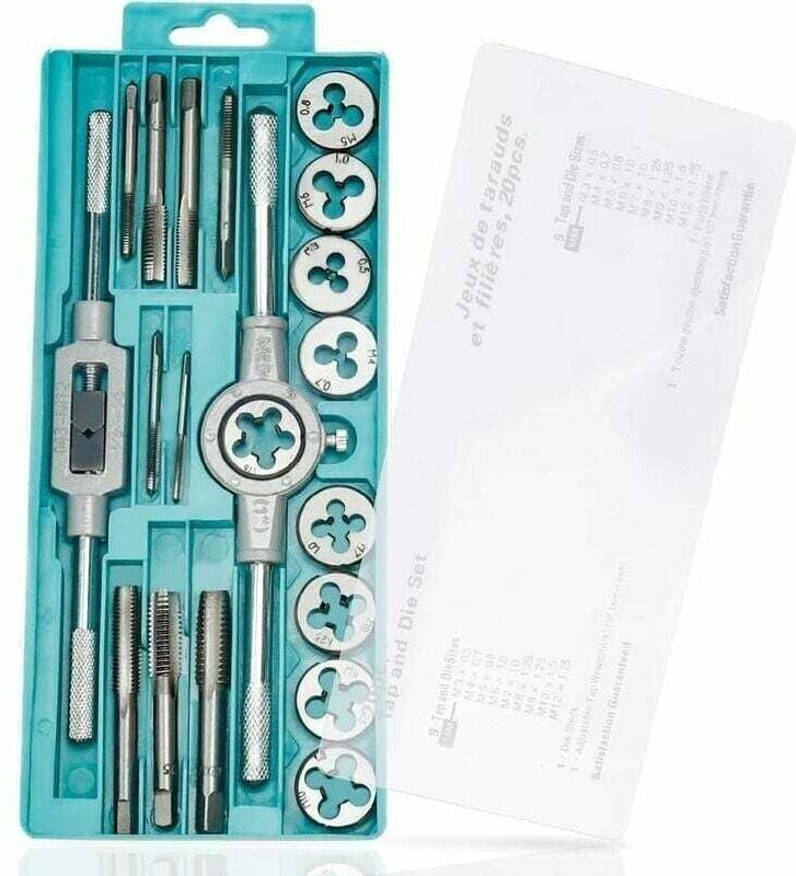 Gewindeschneider-Koffer-Set, 20 Stück, metrisches Gewindebohrer- und Schneideisen-Set – M3, M4, M5, M6, M7, M8, M9, M10,...