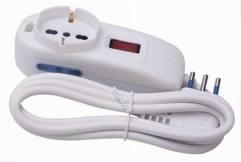 Trade Shop Traesio - Trade Shop - mehrfachsteckdose 1 universalsteckdose + 2 bypass 10/16A stecker 10A 1,5MT weisses kab...