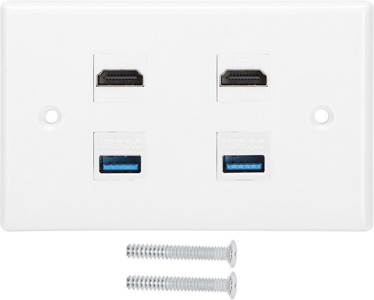 Wandanschlussdose mit 2 HDMI-Anschlüssen und USB-Keystone-Anschluss, HDMI-Durchschleifkabel (Buchse auf Buchse) mit Wand...