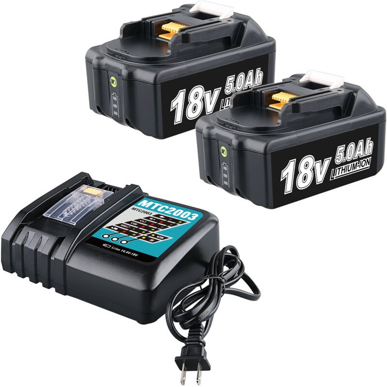 Pdstation - 2 x BL1860 18 v 5,0 Ah Akku und 3 a DC18RC Ladegerät für Makita, kompatibel mit Makita 18 v lxt Li-Ionen-Akk...