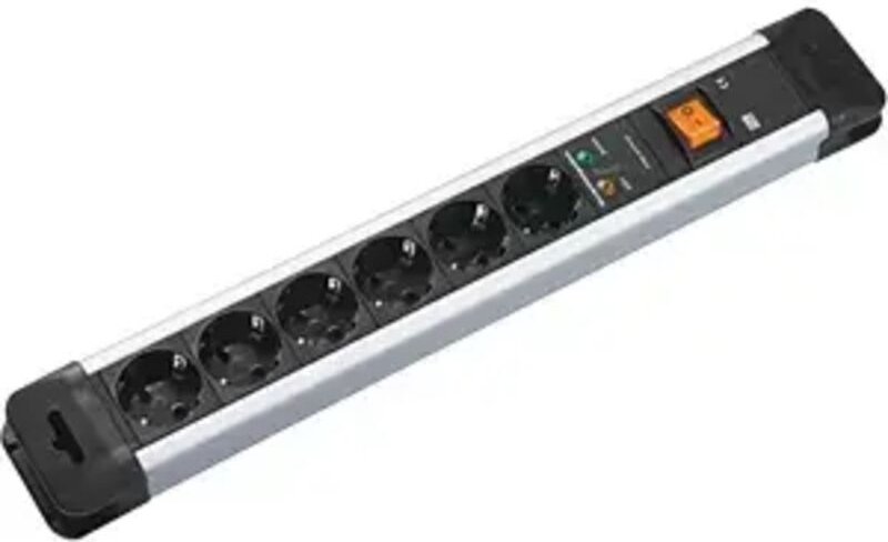 Bachmann 330104 Überspannungsschutz-Steckdosenleiste 6fach Schwarz, Silber Schutzkontakt 1 St.