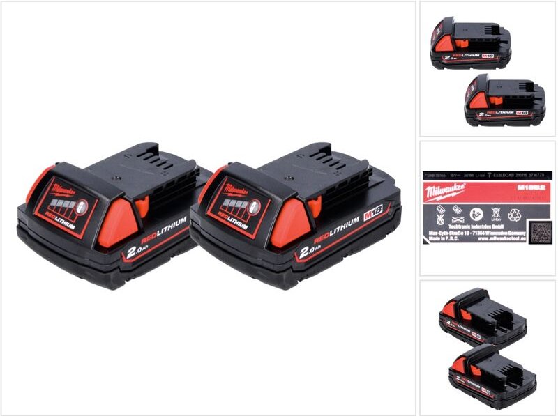 Milwaukee M18 B2 Akku Set 18 V 2x 2,0 Ah / 2000 mAh RED Li-Ion ( 2x 4932430062 )