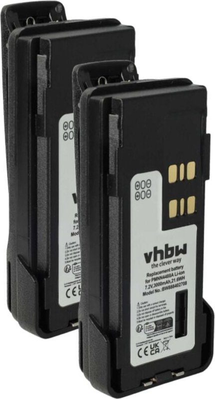 2x Akku Ersatz für Motorola PMNN4417, PMNN4416, PMNN4416AR für Funkgerät, Walkie Talkie (3000 mAh, 7,2 v, Li-Ion) + Gürt...