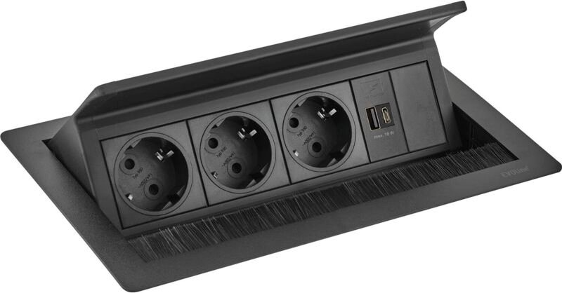 EVOline FlipTop Push M Steckdosenleiste, Einbausteckdose Tischsteckdose USB-Ladegerät, Push-Funktion, Metall Kunststoff ...