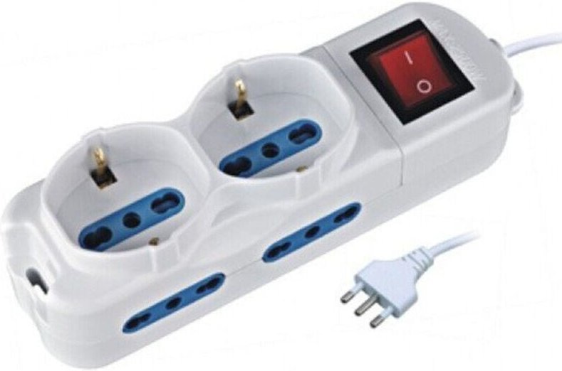 6-fach Steckdosenleiste mit Schalter und Kabel, 4 italienische Steckdosen + 2 Schuko-Steckdosen - - Ymyny