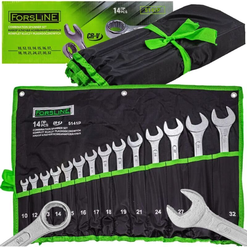 FORSLINE Großer Satz Kombinationsschlüssel, 14-teilig, 10–32 mm, Chrom-Velours