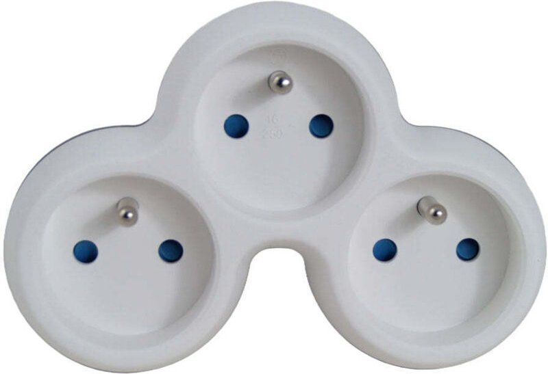 Steckdosenverteiler, 3 Ausgänge, 3680 W, Weiß/Grau