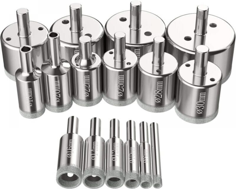 Thumbnail - Lochsägen, 16 Stück, Diamantbohrer, Lochsäge, 6–50 mm, Glasbohrwerkzeuge, Lochsägen-Set für Kohlenstoffstahl, Glasbohrer...