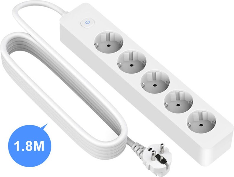 Memkey - Elektrische Mehrfachsteckdosenverlängerung 5 Steckdosen 2P Weiß 1,8 m, Weiß
