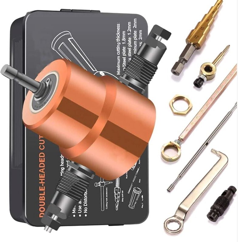 Thumbnail - Blechknabber, Doppelkopf, 360° drehbar, elektrischer Bohrplattenschneider, 1500–3000 U/min, zum Schneiden von Metallen, ...