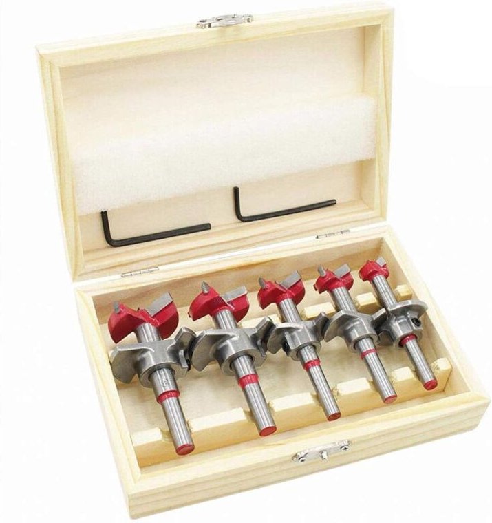 Holzbohrer-Set, 5-teilig (Ø15-35 mm), Holzbearbeitungs-Fräser-Set mit einstellbarer Positionierung, Hartmetall-Lochsäge ...