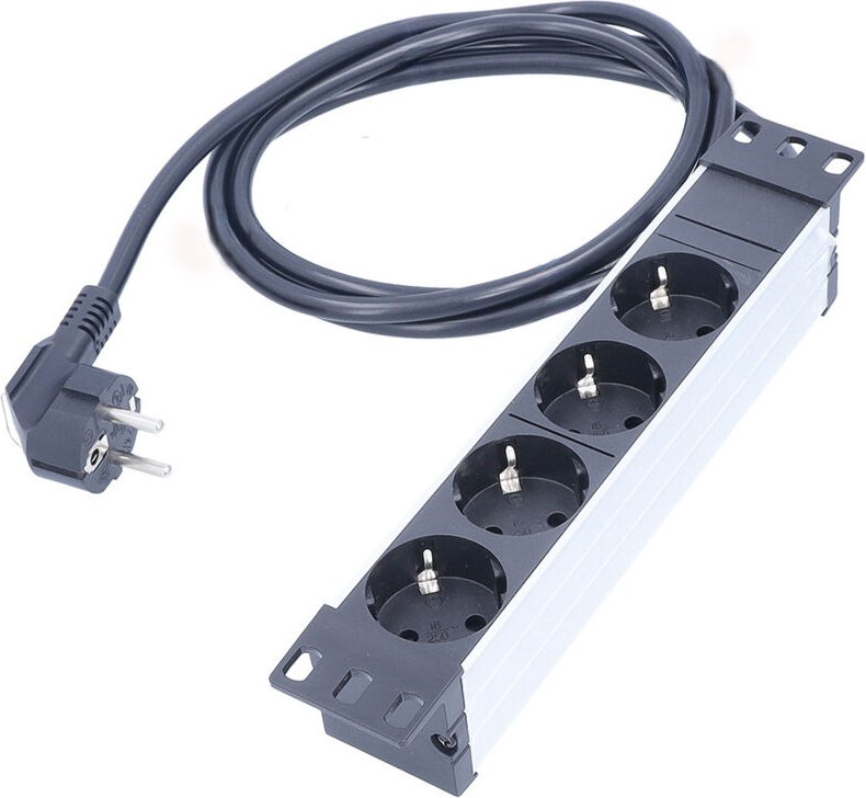 10" Steckdosenleiste 4-fach, 2 m Kabel, Halterung, 230V/16A