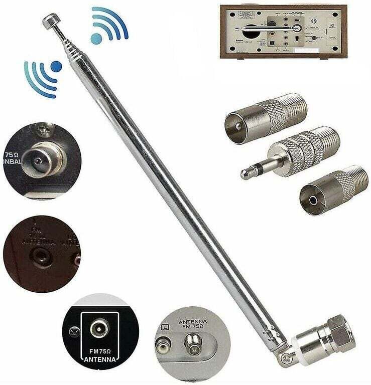Antenne Télescopique FM Radio avec Connecteur F 75 Ohms pour Meilleure Réception