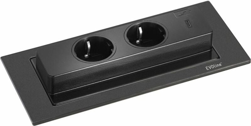 Backflip Steckdose - versenkbare Steckdose 2 fach mit usb-c Charger, Kunststoff / Metall schwarz matt - Evoline