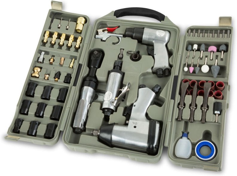 Eberth - Druckluftwerkzeuge Set 71 tlg. mit 1/2' Schlagschrauber, 3/8' Ratschenschrauber, 150mm Meißelhammer und 6mm Ger...