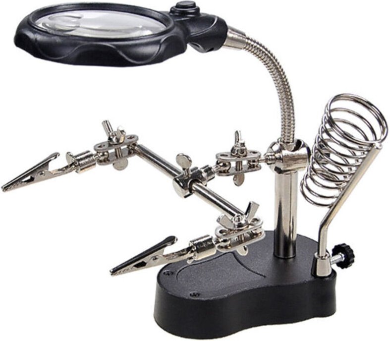 Lötstation mit Vergrößerungsglas, 4-fache Vergrößerung, Acrylglaslinse, LED-Beleuchtung, für Elektroniklöten, Modellbau ...