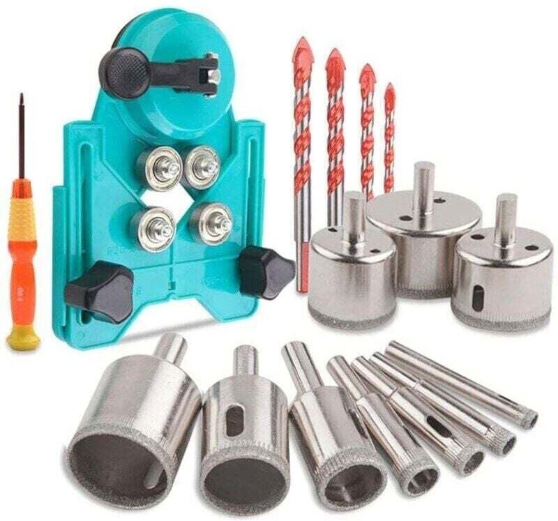Diamantbohrer-Set, bestehend aus 10 Bohrern von 6 bis 50 mm, einer Bohrschablone und 4 Glasbohrern (Keramik, Glas, Flies...