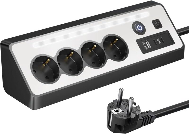 4-fach Steckdosenleiste mit USB- und 2 USB-C-Anschlüssen – Ecksteckdosenleiste mit Schalter für die Küchenarbeitsplatte,...