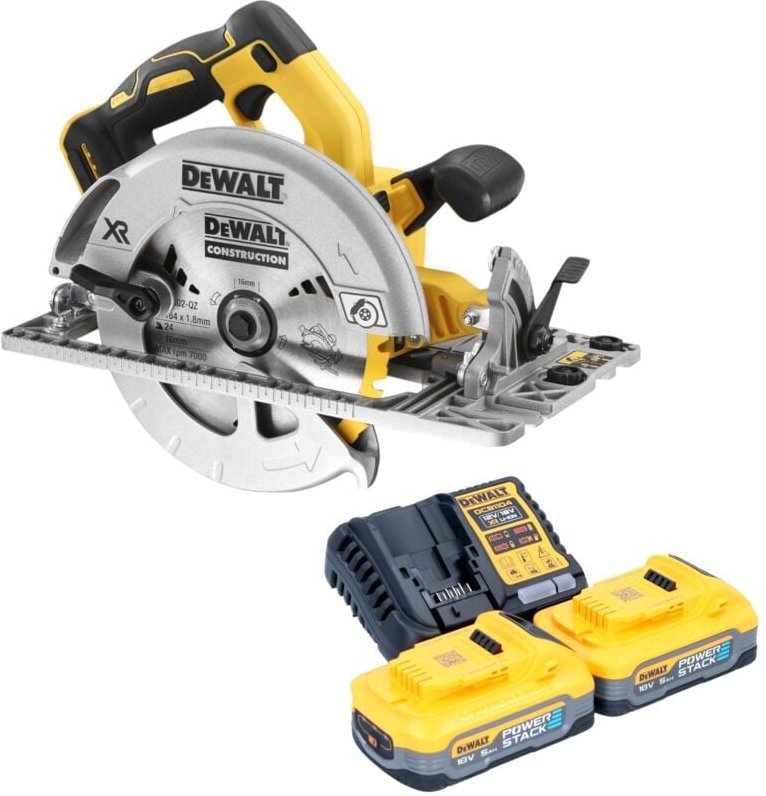 Dcs 572 H2 Akku Handkreissäge 18 v 184 mm Brushless + 2x Powerstack Akku 5,0 Ah + Ladegerät - Dewalt