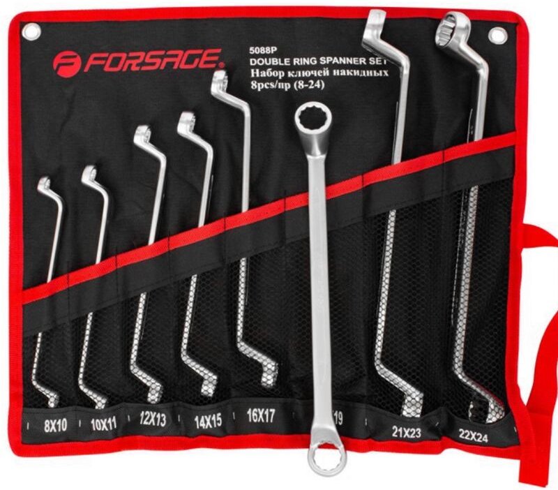 Satz mit 8-teiligem Ringschlüsselsatz mit abgewinkeltem Schlüssel 8-24 mm CrV