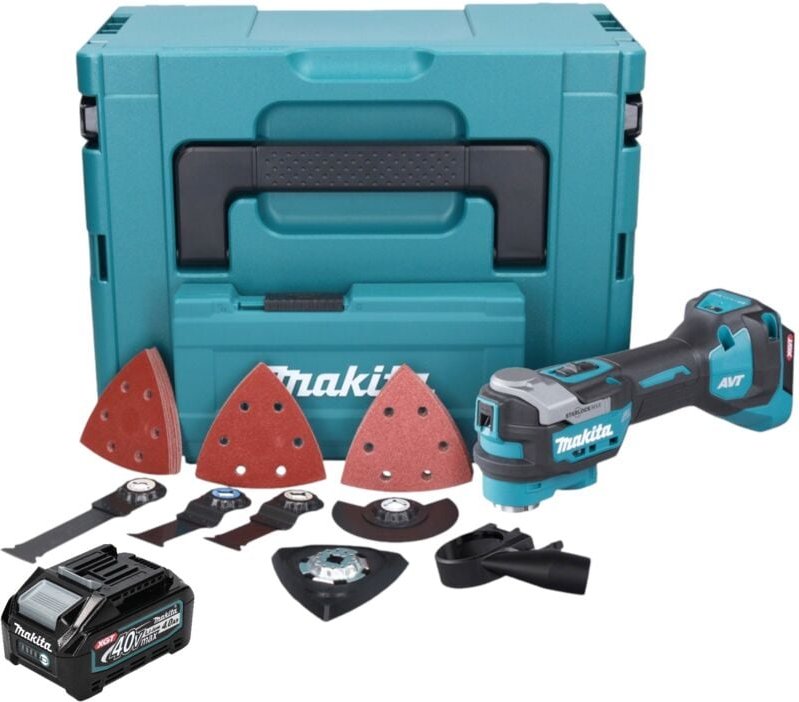 Makita TM 001 GM103 Akku Multifunktionswerkzeug 40 V max. Starlock Max Brushless + 1x Akku 4,0 Ah + 37 tlg. Zubehörset +...