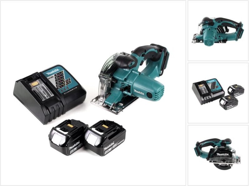 Makita DCS 552 RM 18 V Akku Metall Handkreissäge 136 mm + 2x 4,0 Ah Akku und Ladegerät + Sägeblatt und Schutzbrille