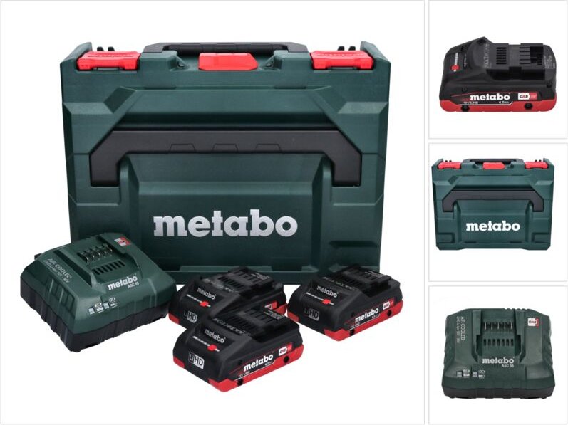 Basis Set 3x LiHD Akkupack 18 v 4,0 Ah Li-Ion Akku cas System ( 685133000 ) + asc 55 Ladegerät air cooled + x - Metabo