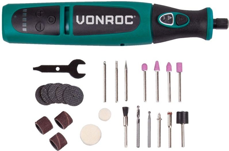Vonroc - Akku-Multitool 8 v – Rotierend – Inklusiv 24-teiliges Zubehörset, Ladegerät und Gerätetasche