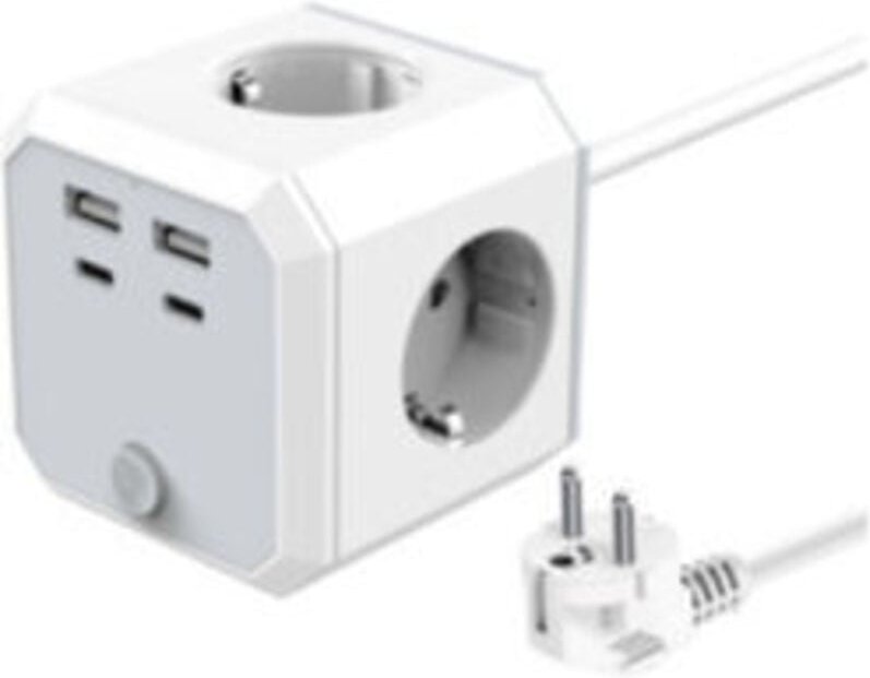 Würfelförmige Steckdosenleiste mit 4 Steckdosen und 3 USB-Anschlüssen, 1,8 m langer Steckdosenturm, geeignet für Zuhause...