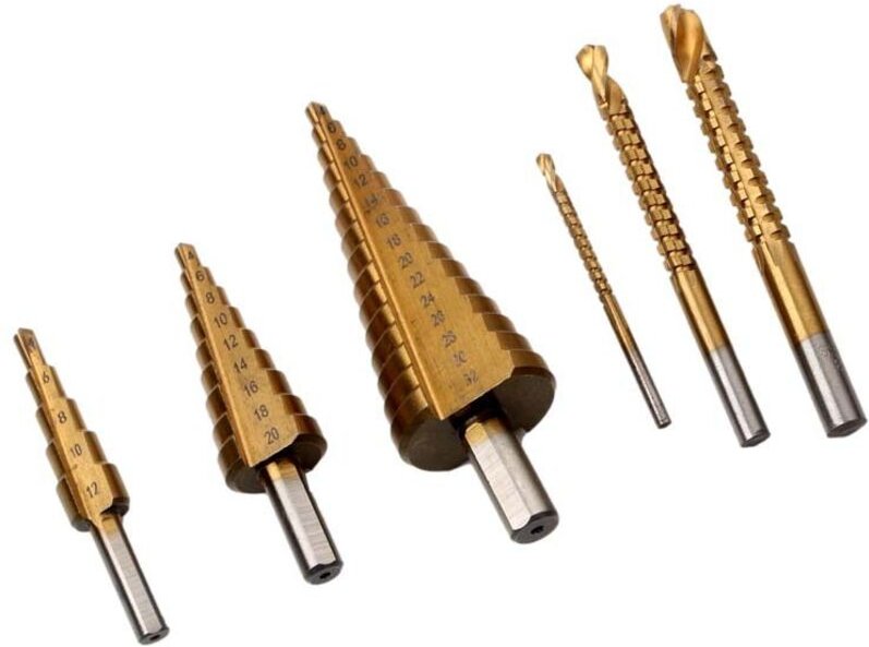 Stufenbohrer-Set, Material: HSS, für Weichmetall/Feineisen/Holz/Kunststoff, Metall-Stufenbohrer 6-teilig (6 Stück/Set)