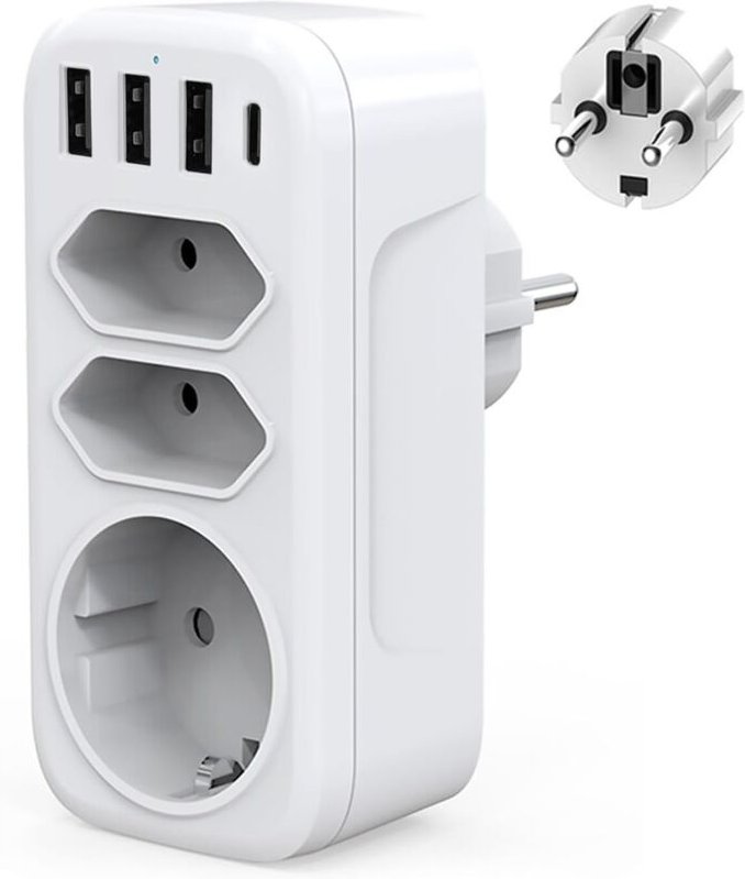 Tonchean - USB-C-Steckdosenleiste, 4000-W-Steckdosenadapter, USB-Multiladegerät mit 3 usb- und Typ-C-Anschlüssen, 1 Schu...