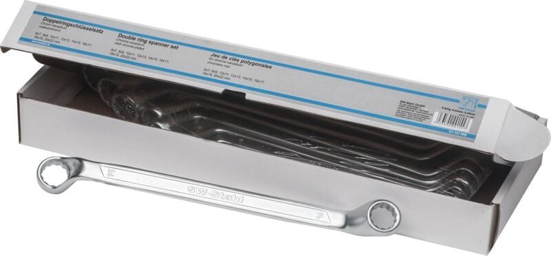 SW-Stahl 01-141-WB Doppelringschlüssel-Satz 6-22 mm, 8-teilig gekröpft I Ringschraubenschlüssel I Doppel-Schraubenschlüs...
