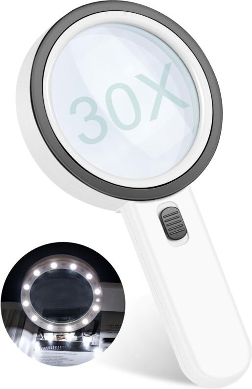 30-fache Leselupe mit 13 LED-Leuchten – Handlupe zum Lesen, für Schmuck, Briefmarken, Münzen, Bastelarbeiten und Heimwer...