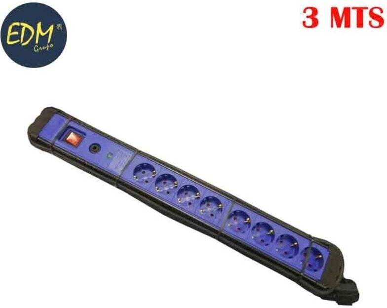 EDM - Mehrfachsteckdose 8 Steckdosen mit Schutz+Schalter 3 mts.