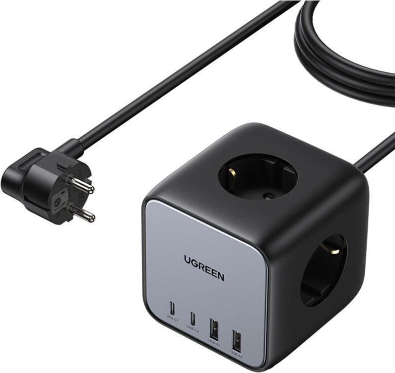 Ugreen - Cube Steckdosenleiste 65W usb / usb c + 3x AC-Buchse schwarz (CD268)