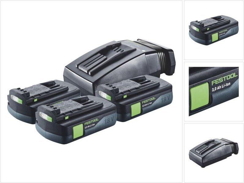 Energie Set 3x bp 18 Li 3,0 c Akku 18 v 3,0 Ah / 3000 mAh Li-Ion ( 3x 577658 ) + tcl 6 Ladegerät ( 201135 ) - Festool