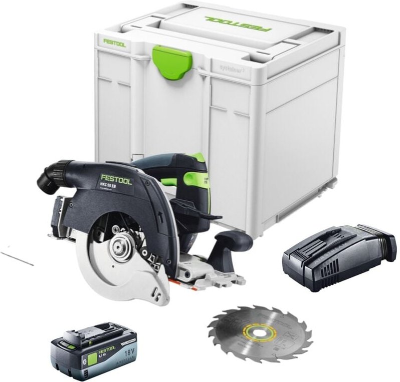 Hkc 55 EB-Basic Akku Handkreissäge 18 v 160 mm Brushless + 1x Akku 8,0 Ah + Schnellladegerät + Systainer - Festool