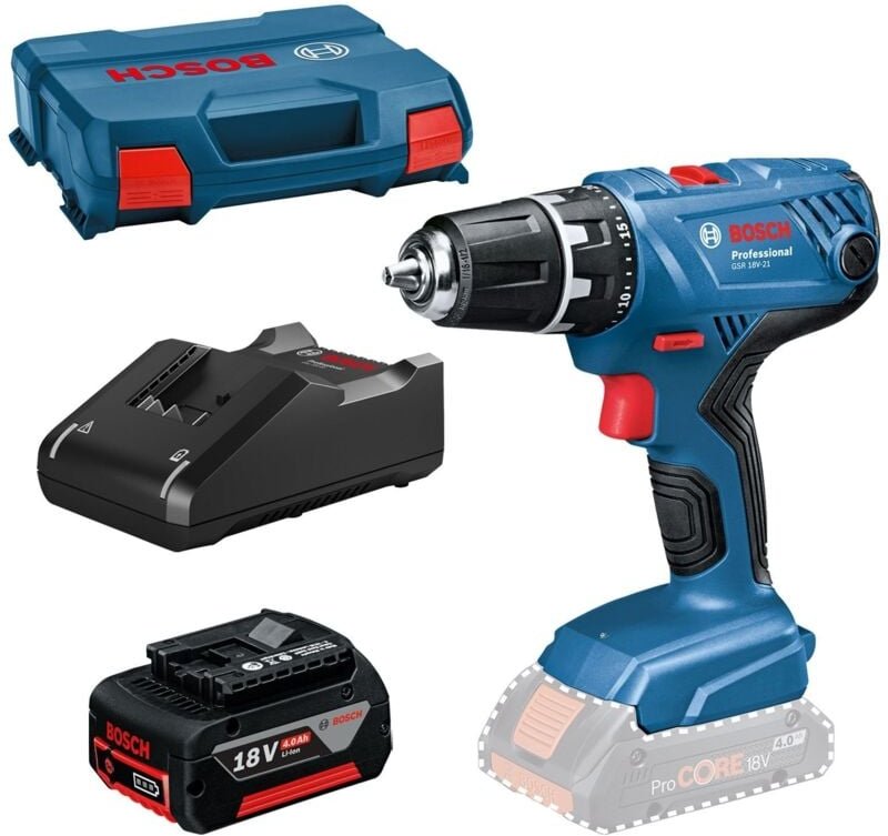 Bosch Akku-Bohrschrauber GSR 18V-21 / 1x 4,0 Ah Akku + Ladegerät in L-Case