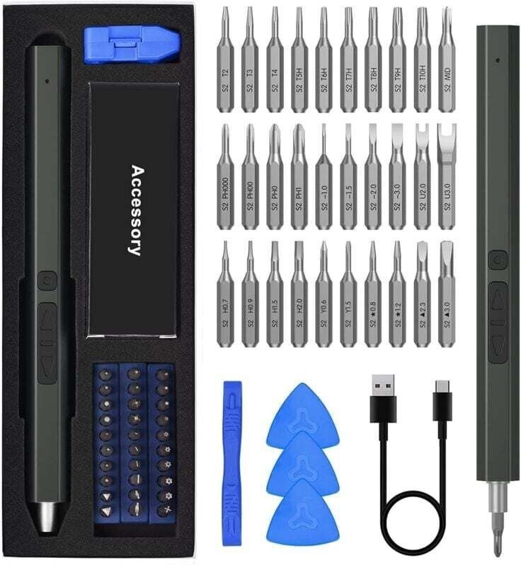Tournevis électrique de précision, kit d'outils de réparation 36 en 1, avec chargement USB et lumière LED, adapté aux té...