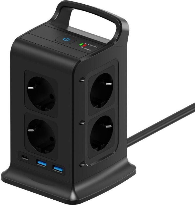 Steckdosenleiste mit Schalter, Überspannungsschutz mit 8 AC-Steckdosen und 3 USB-Anschlüssen, für Büro, Wohnzimmer, Schl...