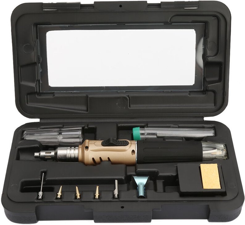 Ej.life - 10-teiliges Butan-Lötkit, selbstentzündlicher Akku-Lötkolbenbrenner Wärmeschrumpf-Heißmesser-Lötkolben 4-in-1-...