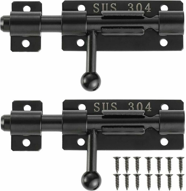 Bolzenriegel mit Schlüsselloch, Schiebetürschlösser aus Edelstahl 304, 4 Zoll, schwarz, 2er-Pack