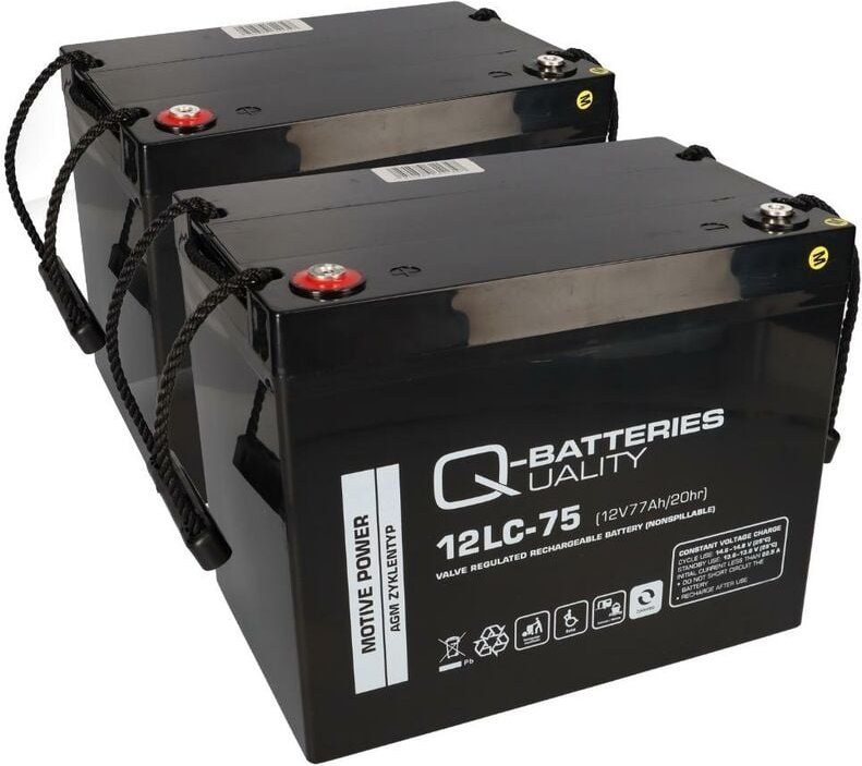 Thumbnail - Quality Batteries - Ersatzakku f. Sopur E140 E155 E160 Power 2x Bleiakku 12LC-75 M6 12V 75Ah zyklenfest qb
