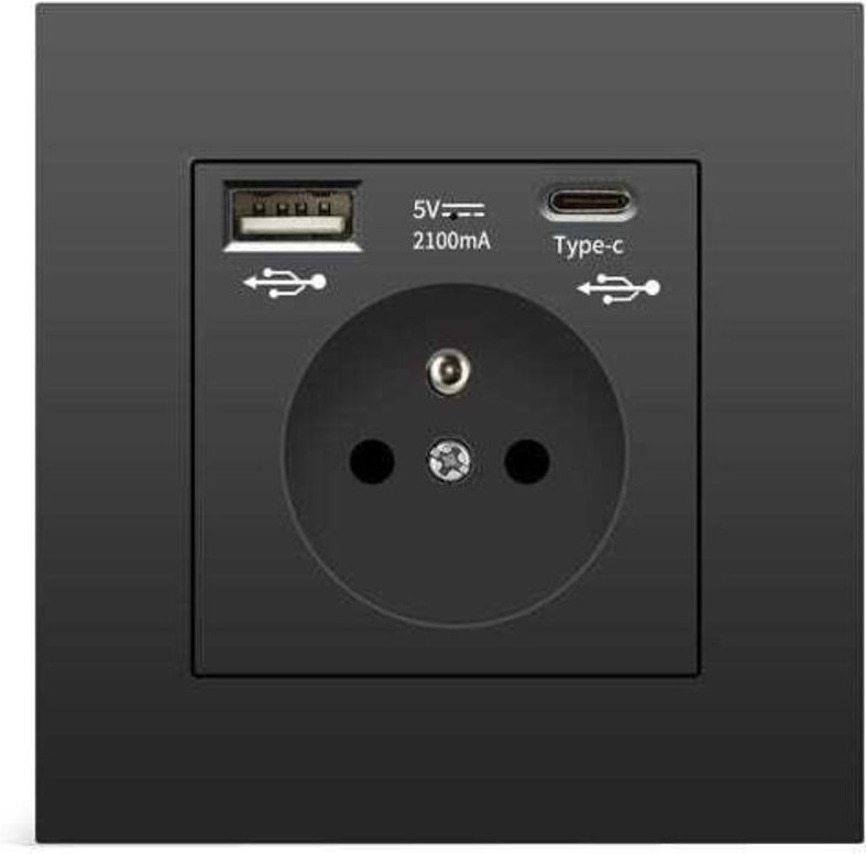 Wandsteckdose mit USB & Typ-C 5V 2,1A, Mehrfachsteckdose, Smartphone & Tablet
