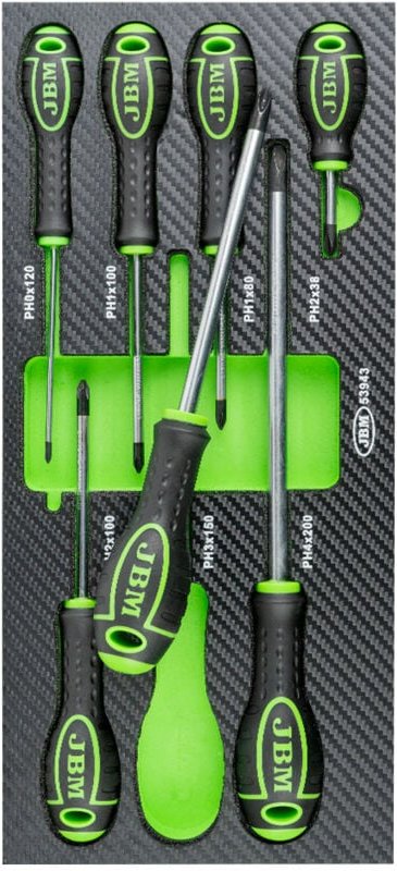 JBM - Set mit 7 Kreuzschraubendrehern mit EVA-Modul aus Kohlefaser 53943