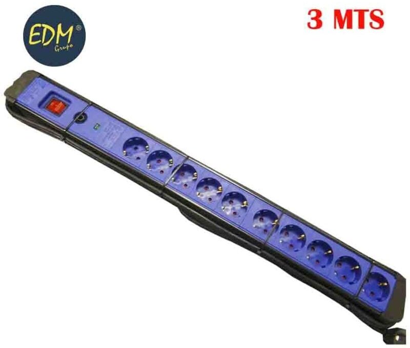 EDM - Mehrfachsockel mit 10 Steckdosen mit Schutz + 3 m Schalter