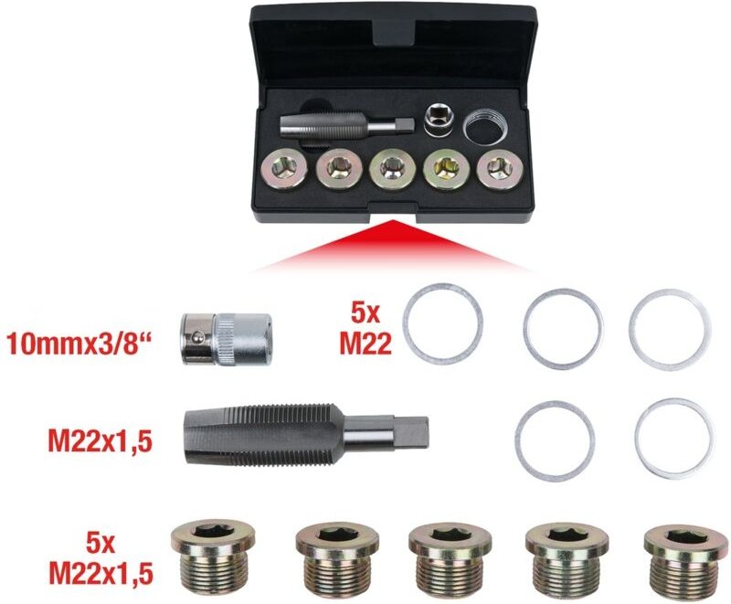 Lablassschrauben-Gewindereparatur-Satz, 12-tlg M22 x 1,5