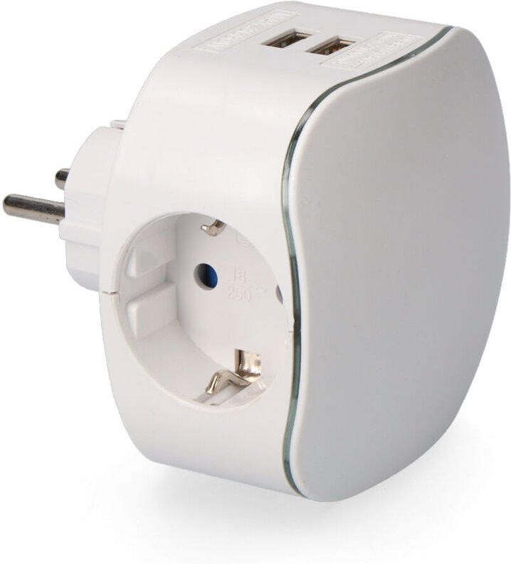 Dreifach-Schuko-EDM-Adapter mit 2 USB-Anschlüssen, 2100 mAh, beleuchtetem Profil (einziehbar)