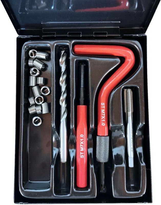 M7 x 100 Gewindereparaturset – Edelstahl – 15 verschiedene Gewinde für die Gewindereparatur – inklusive Bohrer und Gewin...